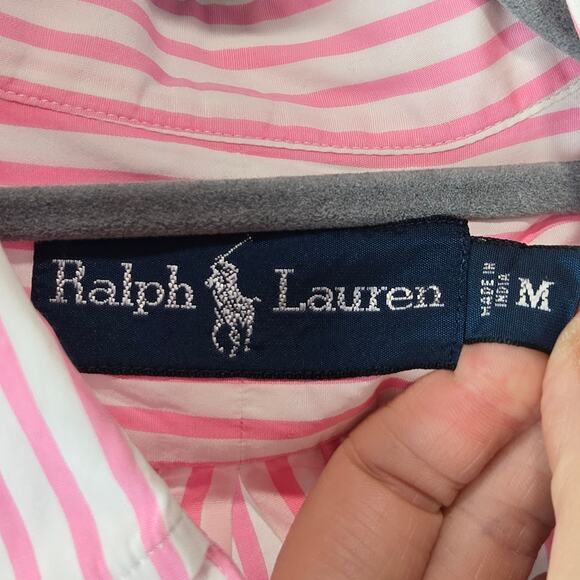 Ralph Lauren Polo Club Long Sleeve Button Down Shirt Pink White Stripe Flag Med - Picture 3 of 6